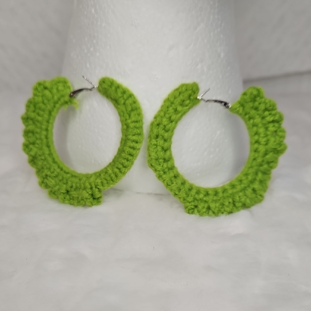Green Crochet Hoop Earrings